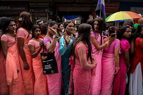 LGBTQ+ people during a pride rally in Kathmandu
